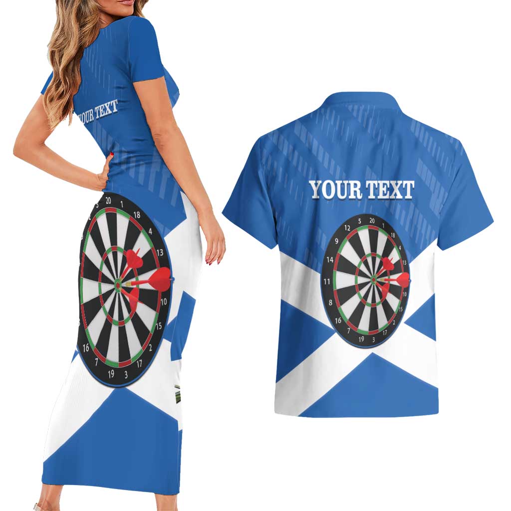 Personalised Scotland Darts Couples Matching Short Sleeve Bodycon Dress and Hawaiian Shirt Scottish Thistle - Flag Style - Wonder Print Shop