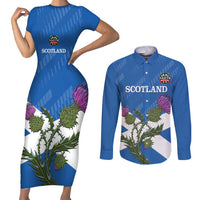Personalised Scotland Darts Couples Matching Short Sleeve Bodycon Dress and Long Sleeve Button Shirt Scottish Thistle - Flag Style - Wonder Print Shop
