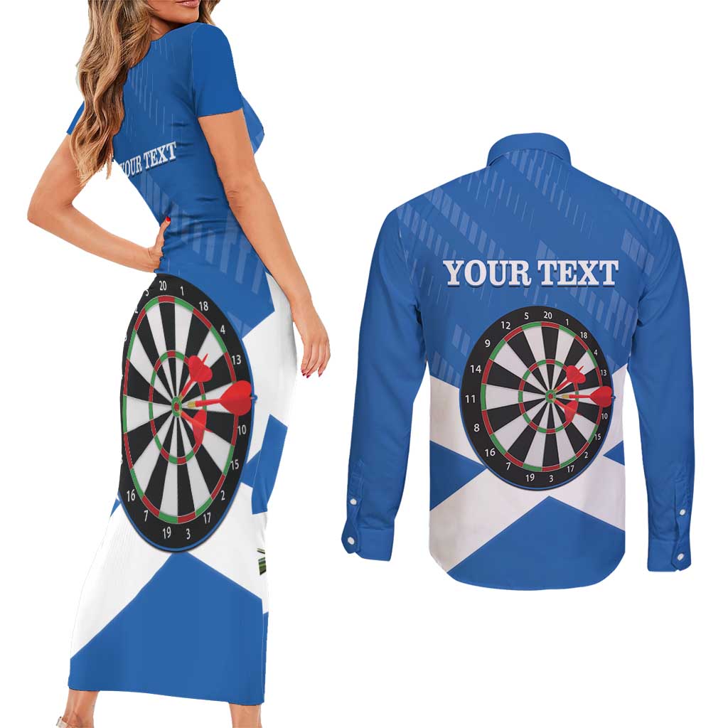 Personalised Scotland Darts Couples Matching Short Sleeve Bodycon Dress and Long Sleeve Button Shirt Scottish Thistle - Flag Style - Wonder Print Shop