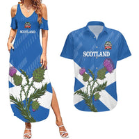 Personalised Scotland Darts Couples Matching Summer Maxi Dress and Hawaiian Shirt Scottish Thistle - Flag Style - Wonder Print Shop
