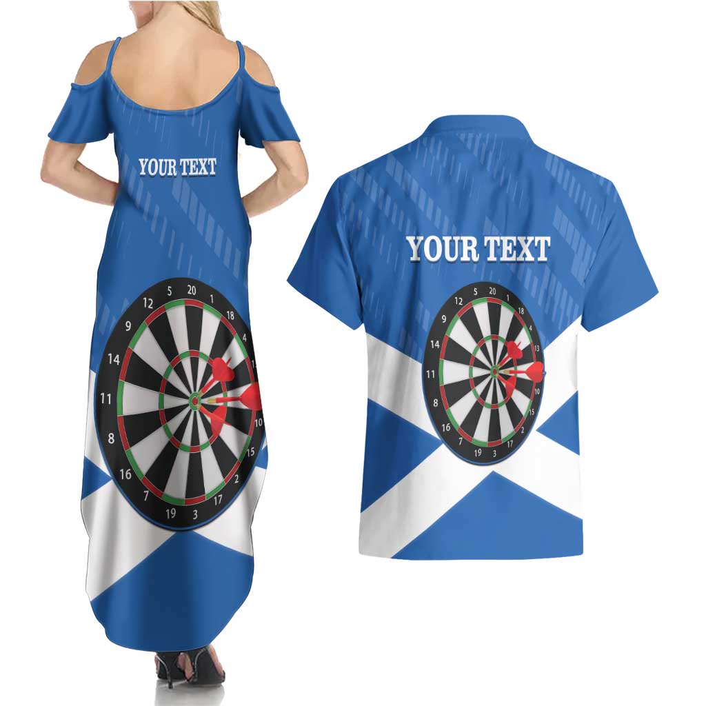 Personalised Scotland Darts Couples Matching Summer Maxi Dress and Hawaiian Shirt Scottish Thistle - Flag Style - Wonder Print Shop