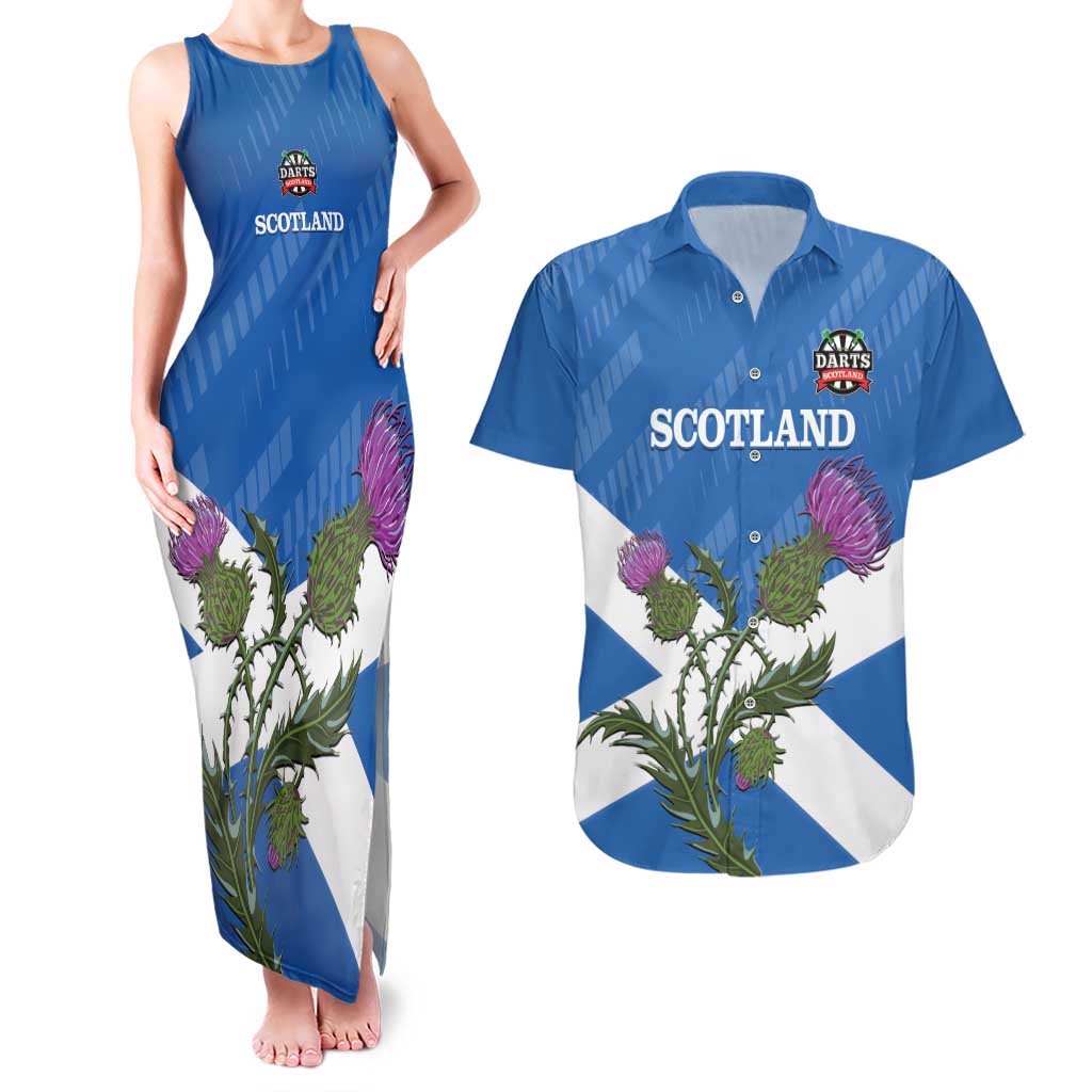 Personalised Scotland Darts Couples Matching Tank Maxi Dress and Hawaiian Shirt Scottish Thistle - Flag Style - Wonder Print Shop