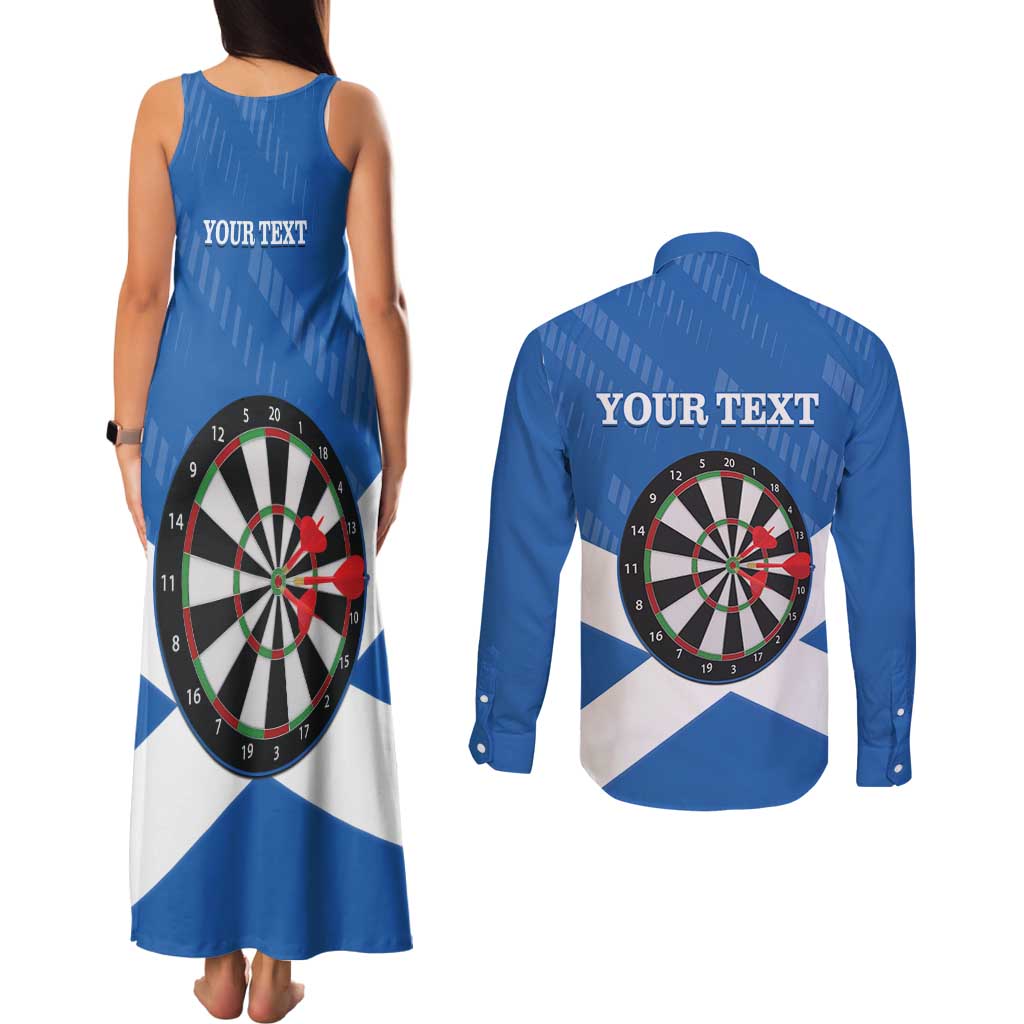 Personalised Scotland Darts Couples Matching Tank Maxi Dress and Long Sleeve Button Shirt Scottish Thistle - Flag Style - Wonder Print Shop