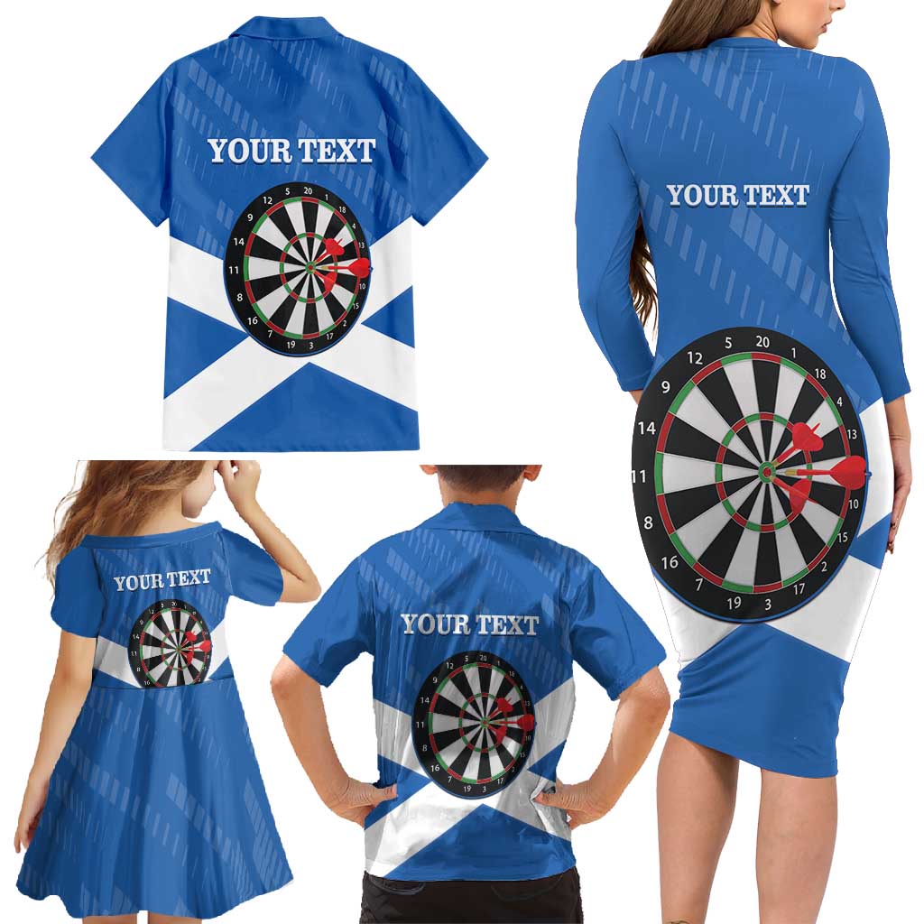 Personalised Scotland Darts Family Matching Long Sleeve Bodycon Dress and Hawaiian Shirt Scottish Thistle - Flag Style - Wonder Print Shop