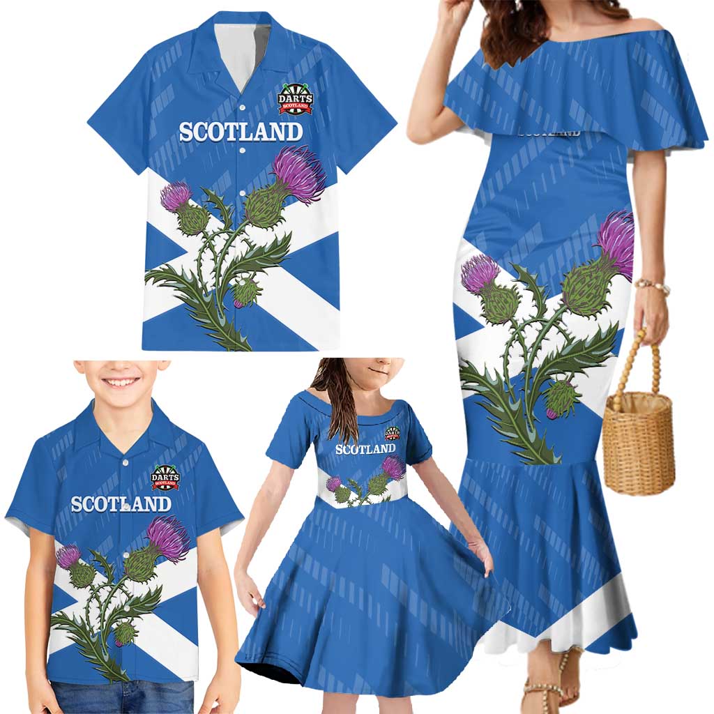 Personalised Scotland Darts Family Matching Mermaid Dress and Hawaiian Shirt Scottish Thistle - Flag Style - Wonder Print Shop