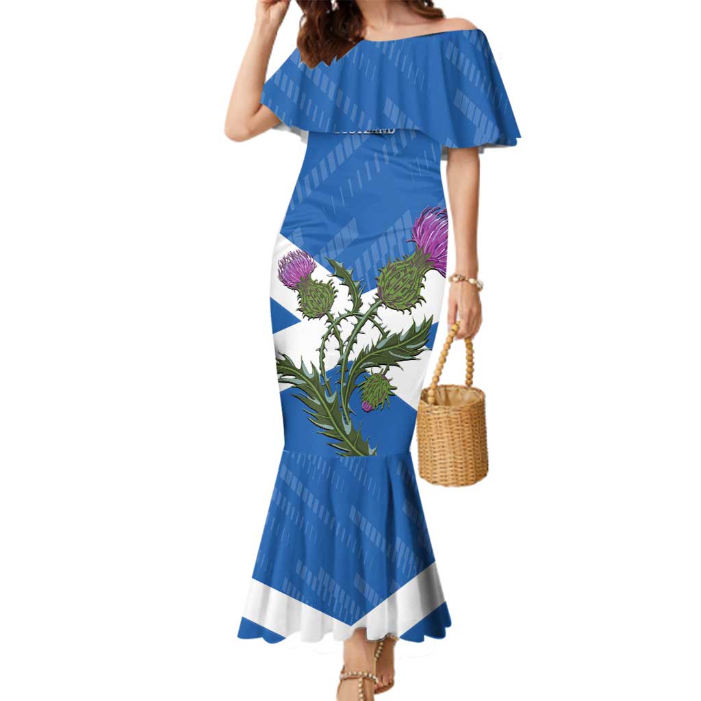Personalised Scotland Darts Family Matching Mermaid Dress and Hawaiian Shirt Scottish Thistle - Flag Style - Wonder Print Shop