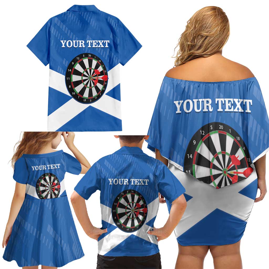 Personalised Scotland Darts Family Matching Off Shoulder Short Dress and Hawaiian Shirt Scottish Thistle - Flag Style - Wonder Print Shop