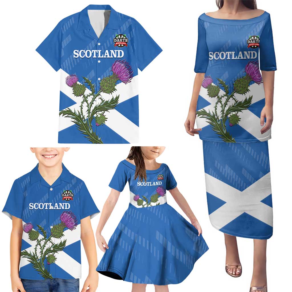 Personalised Scotland Darts Family Matching Puletasi and Hawaiian Shirt Scottish Thistle - Flag Style - Wonder Print Shop