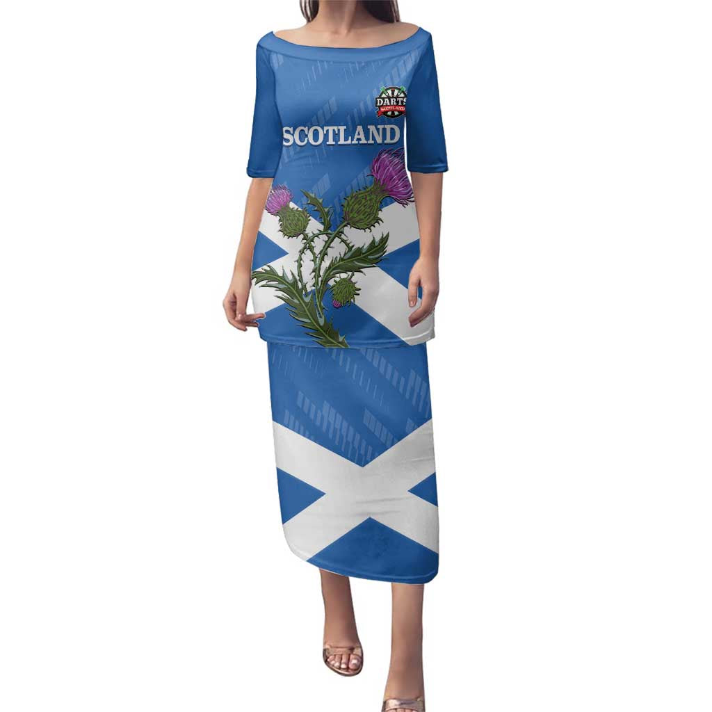 Personalised Scotland Darts Family Matching Puletasi and Hawaiian Shirt Scottish Thistle - Flag Style - Wonder Print Shop