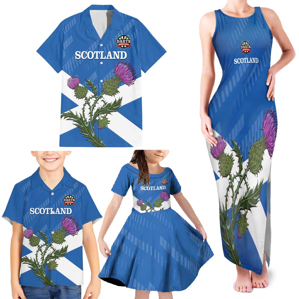 Personalised Scotland Darts Family Matching Tank Maxi Dress and Hawaiian Shirt Scottish Thistle - Flag Style - Wonder Print Shop