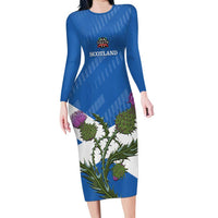 Personalised Scotland Darts Long Sleeve Bodycon Dress Scottish Thistle - Flag Style - Wonder Print Shop