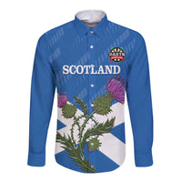 Personalised Scotland Darts Long Sleeve Button Shirt Scottish Thistle - Flag Style - Wonder Print Shop