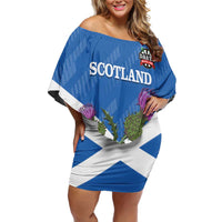Personalised Scotland Darts Off Shoulder Short Dress Scottish Thistle - Flag Style - Wonder Print Shop