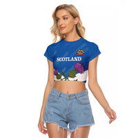 Personalised Scotland Darts Raglan Cropped T Shirt Scottish Thistle - Flag Style - Wonder Print Shop