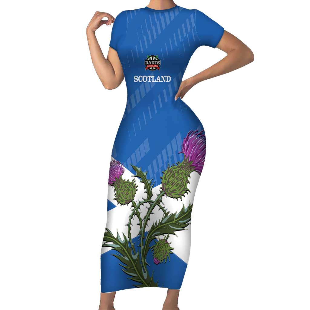 Personalised Scotland Darts Short Sleeve Bodycon Dress Scottish Thistle - Flag Style - Wonder Print Shop