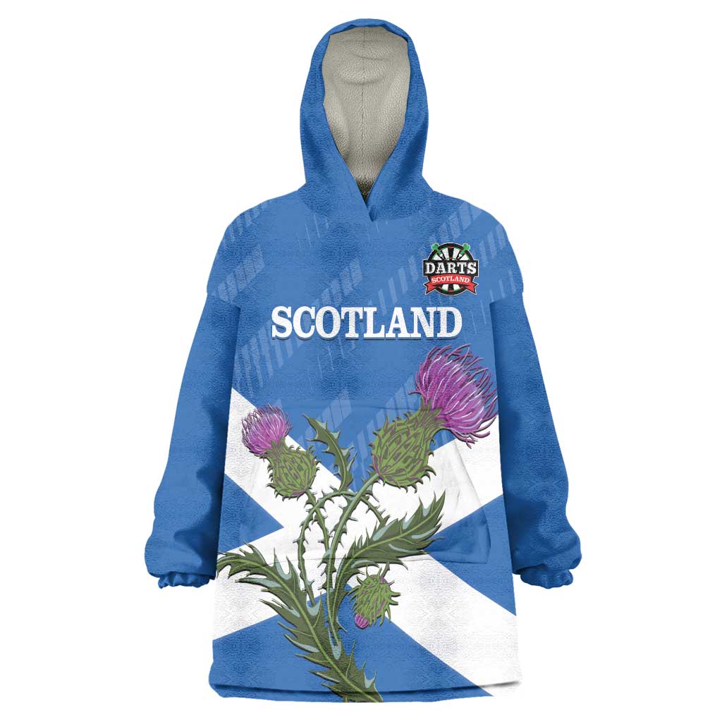 Personalised Scotland Darts Wearable Blanket Hoodie Scottish Thistle - Flag Style - Wonder Print Shop