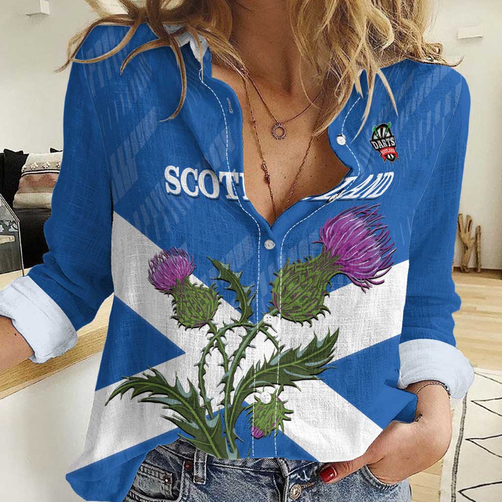 Personalised Scotland Darts Women Casual Shirt Scottish Thistle - Flag Style - Wonder Print Shop
