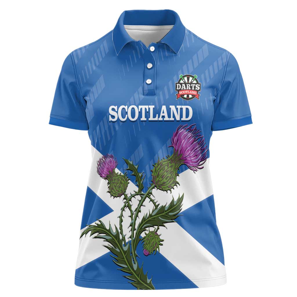 Personalised Scotland Darts Women Polo Shirt Scottish Thistle - Flag Style - Wonder Print Shop