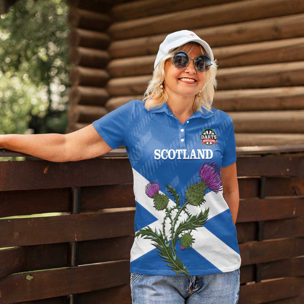 Personalised Scotland Darts Women Polo Shirt Scottish Thistle - Flag Style - Wonder Print Shop