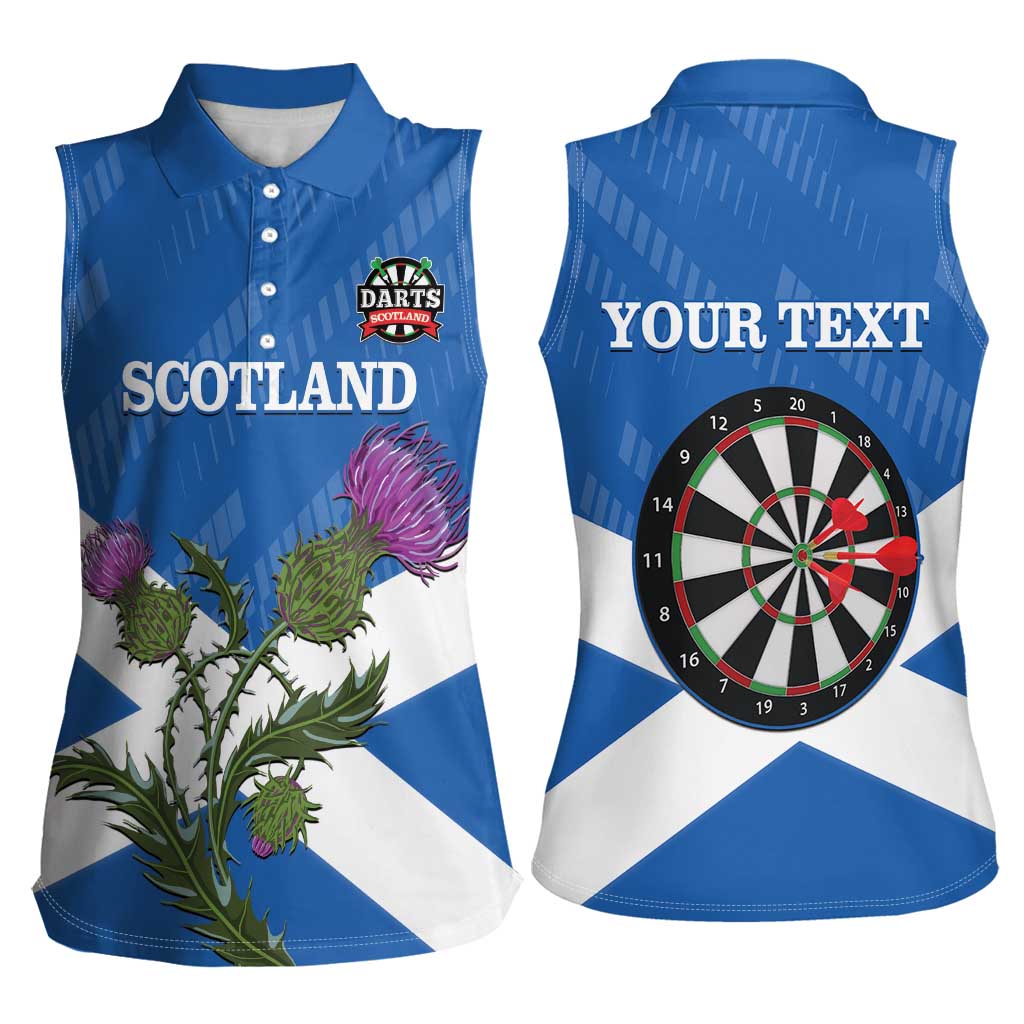 Personalised Scotland Darts Women Sleeveless Polo Shirt Scottish Thistle - Flag Style - Wonder Print Shop