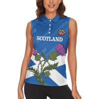 Personalised Scotland Darts Women Sleeveless Polo Shirt Scottish Thistle - Flag Style - Wonder Print Shop