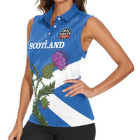 Personalised Scotland Darts Women Sleeveless Polo Shirt Scottish Thistle - Flag Style - Wonder Print Shop