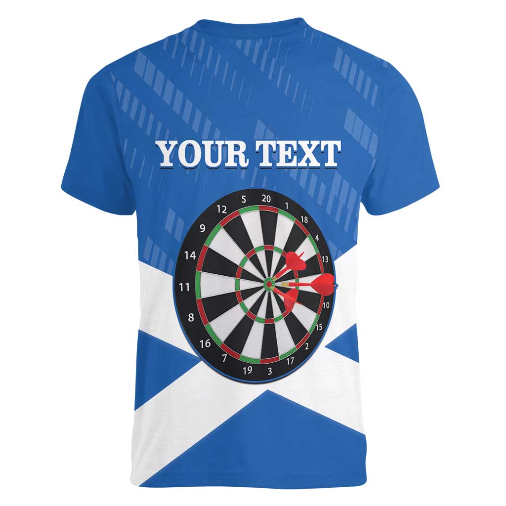 Personalised Scotland Darts Women V-Neck T-Shirt Scottish Thistle - Flag Style - Wonder Print Shop
