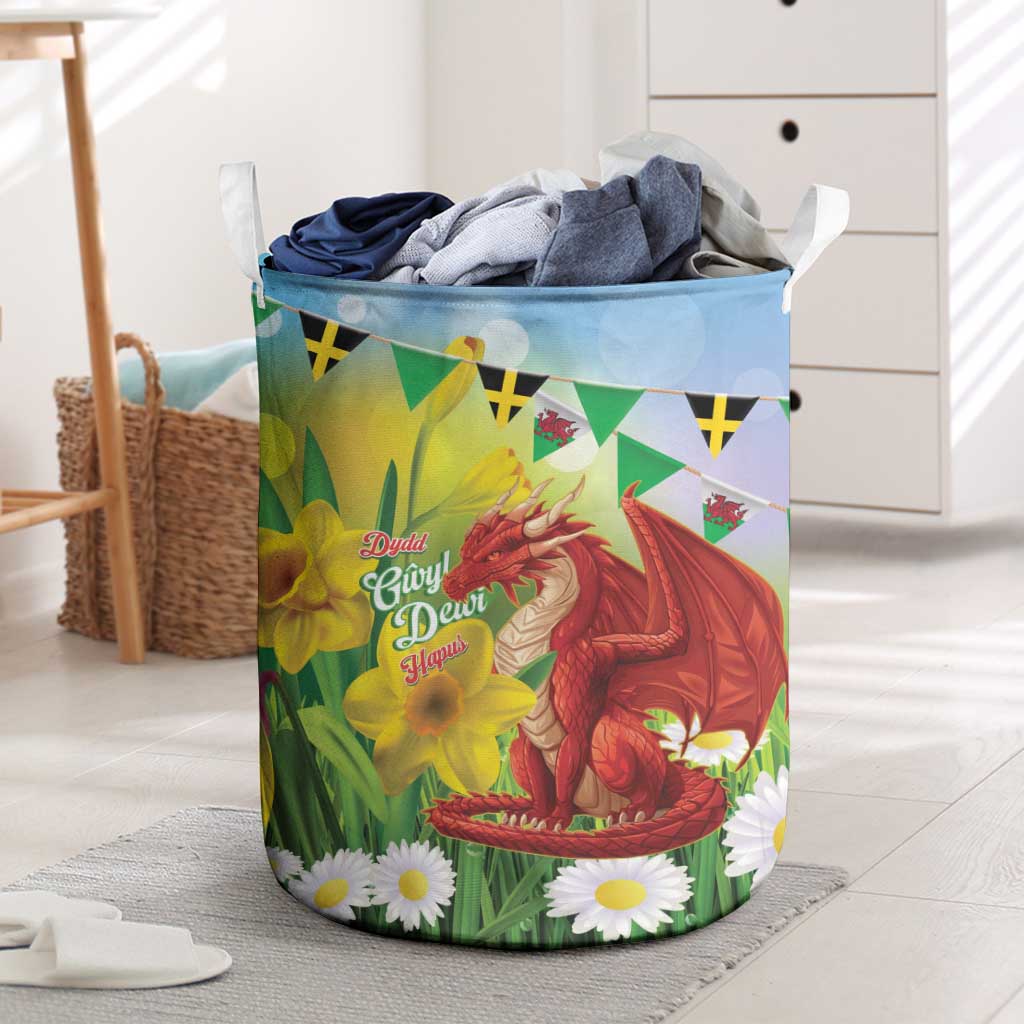 Wales Saint David's Day Laundry Basket Dydd Gwyl Dewi Hapus Dragon Daffodil - Wonder Print Shop