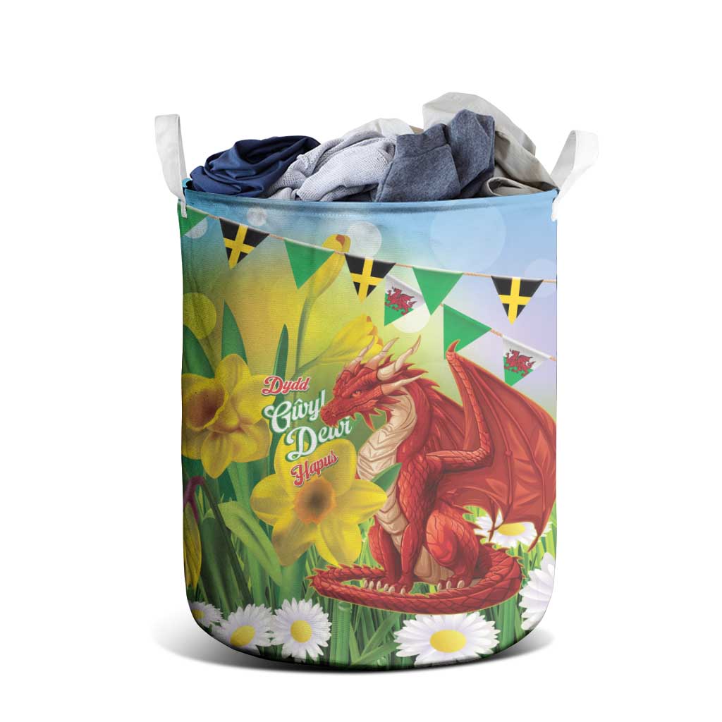 Wales Saint David's Day Laundry Basket Dydd Gwyl Dewi Hapus Dragon Daffodil - Wonder Print Shop