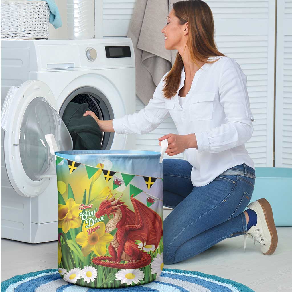 Wales Saint David's Day Laundry Basket Dydd Gwyl Dewi Hapus Dragon Daffodil - Wonder Print Shop