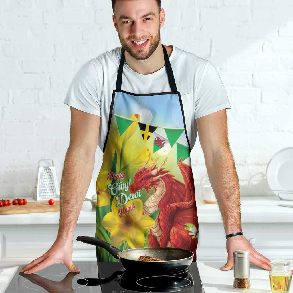 Wales Saint David's Day Apron Dydd Gwyl Dewi Hapus Dragon Daffodil - Wonder Print Shop