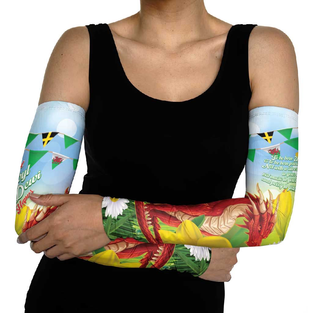 Wales Saint David's Day Arm Sleeves Dydd Gwyl Dewi Hapus Dragon Daffodil - Wonder Print Shop