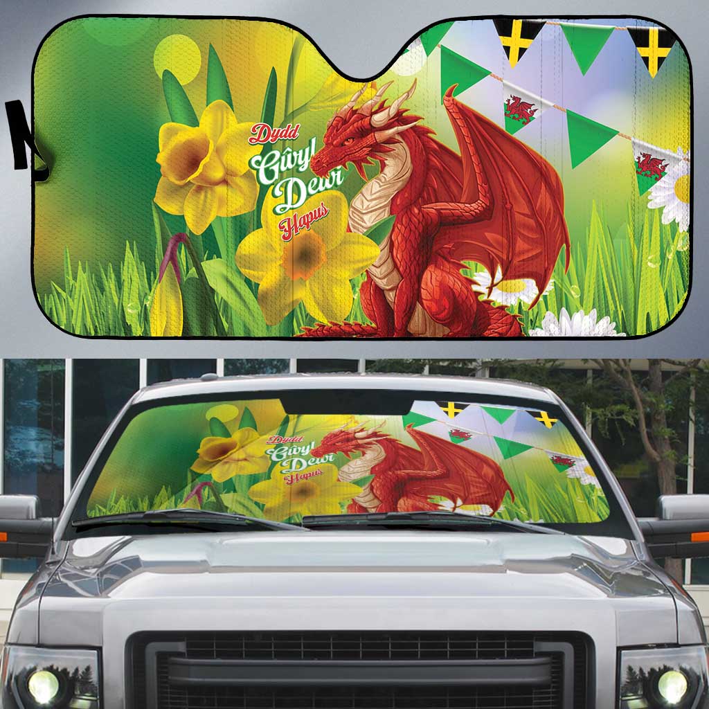Wales Saint David's Day Auto Sun Shade Dydd Gwyl Dewi Hapus Dragon Daffodil - Wonder Print Shop