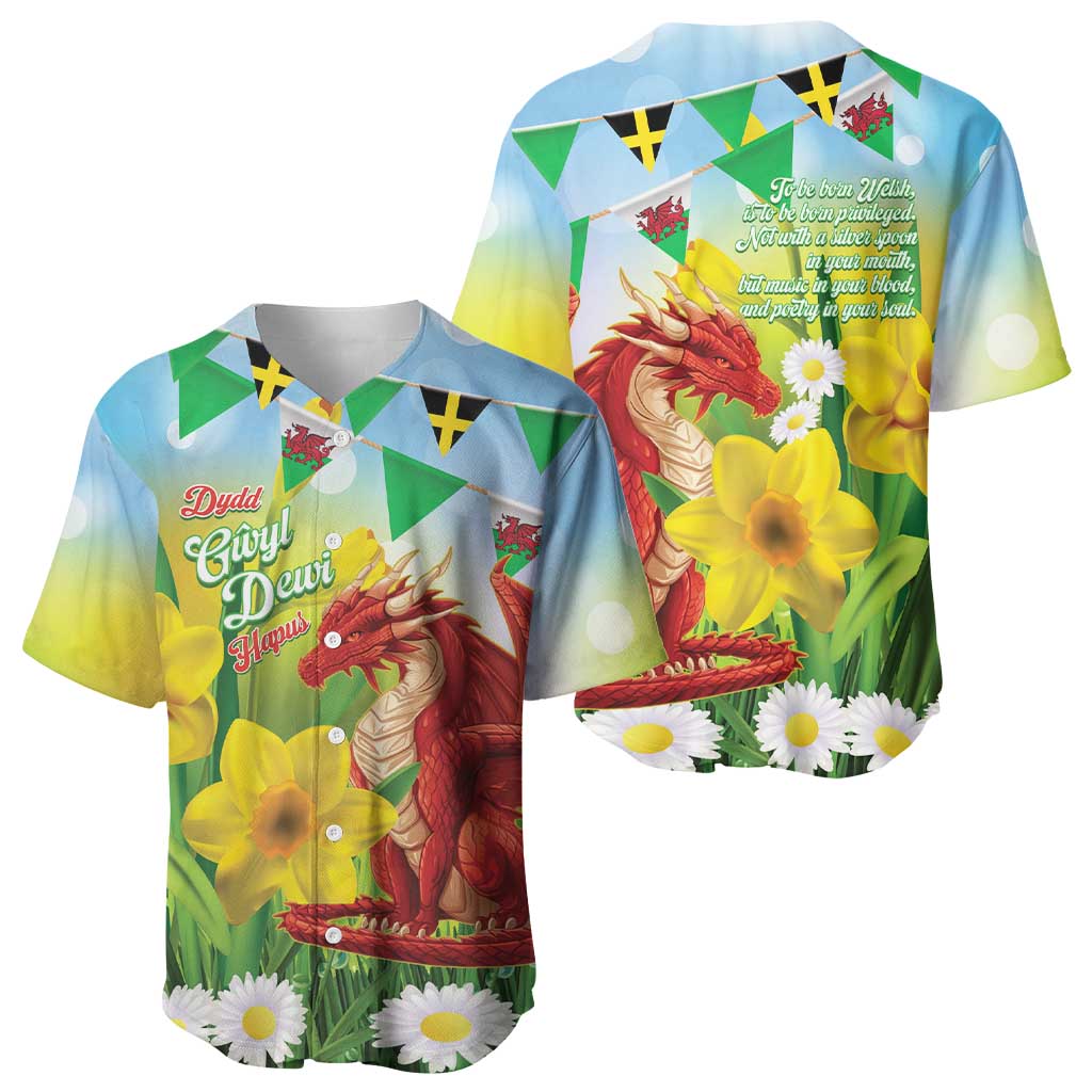 Wales Saint David's Day Baseball Jersey Dydd Gwyl Dewi Hapus Dragon Daffodil - Wonder Print Shop