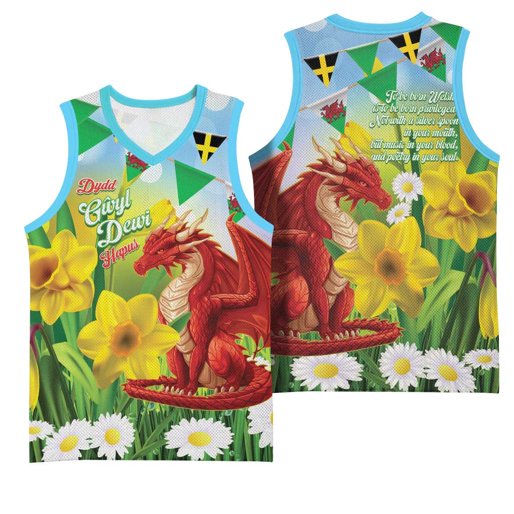 Wales Saint David's Day Basketball Jersey Dydd Gwyl Dewi Hapus Dragon Daffodil - Wonder Print Shop