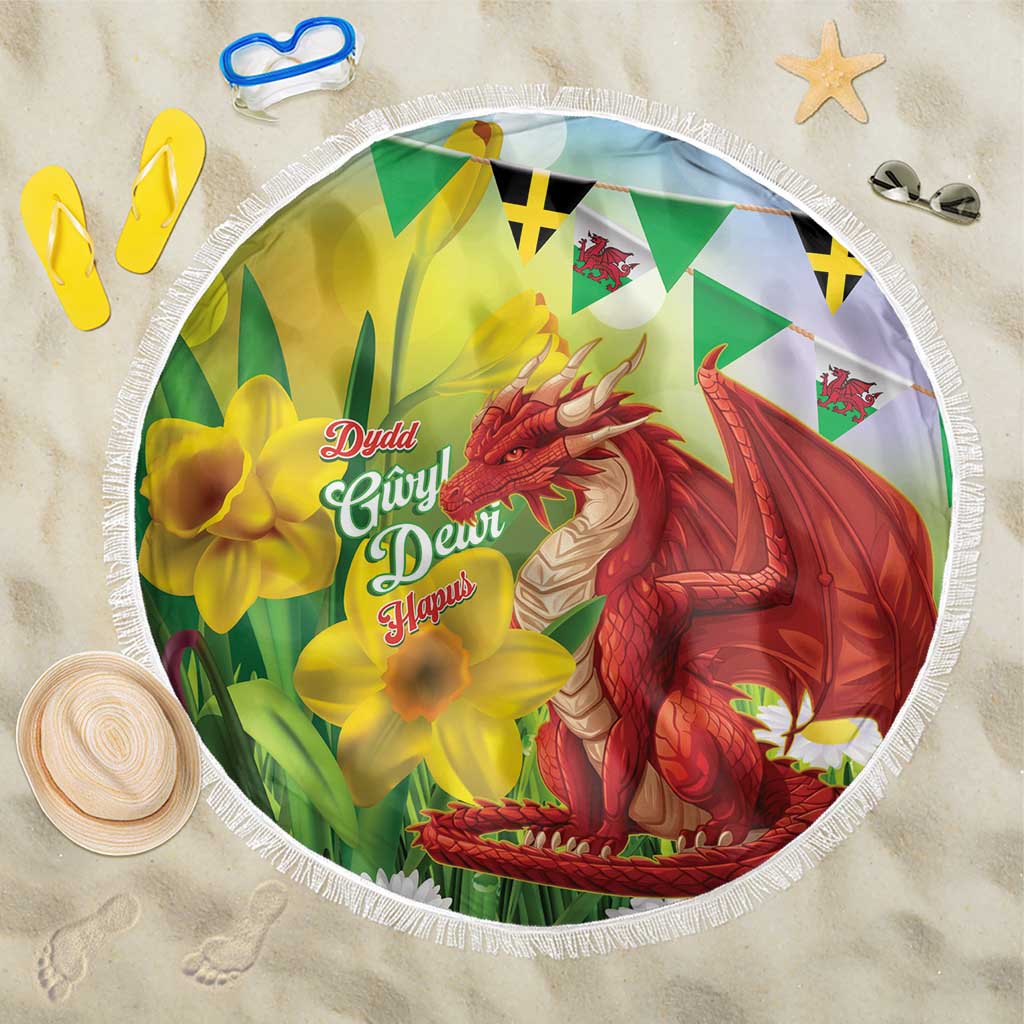 Wales Saint David's Day Beach Blanket Dydd Gwyl Dewi Hapus Dragon Daffodil - Wonder Print Shop