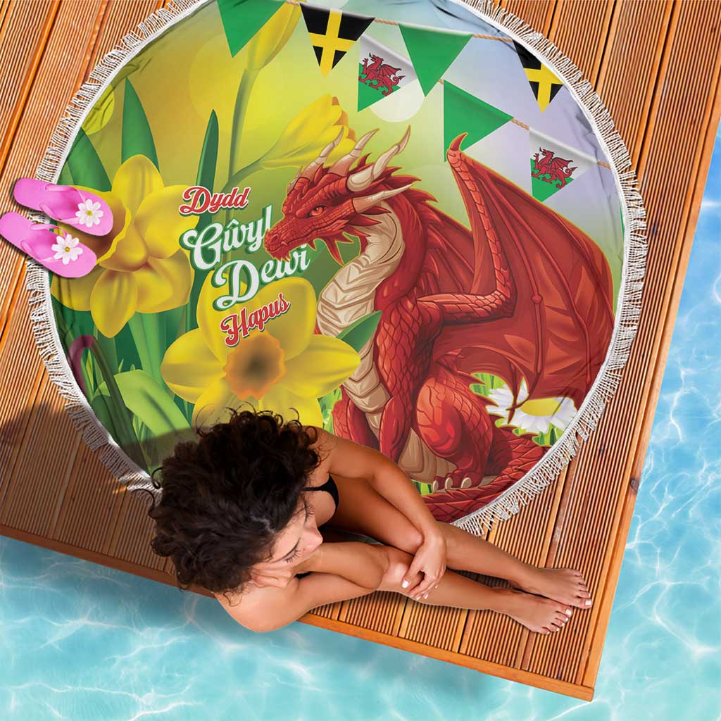 Wales Saint David's Day Beach Blanket Dydd Gwyl Dewi Hapus Dragon Daffodil - Wonder Print Shop