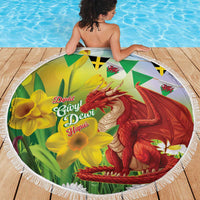 Wales Saint David's Day Beach Blanket Dydd Gwyl Dewi Hapus Dragon Daffodil - Wonder Print Shop