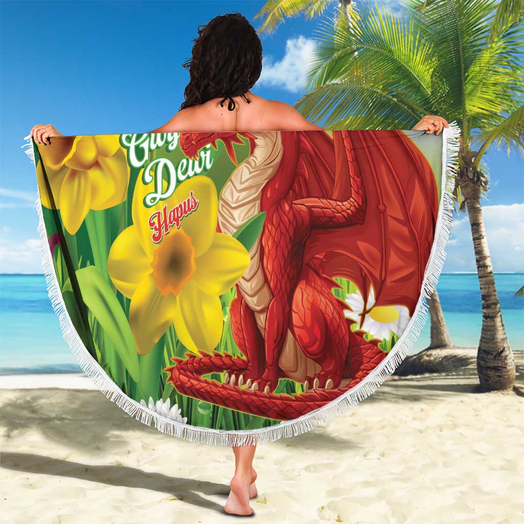 Wales Saint David's Day Beach Blanket Dydd Gwyl Dewi Hapus Dragon Daffodil - Wonder Print Shop