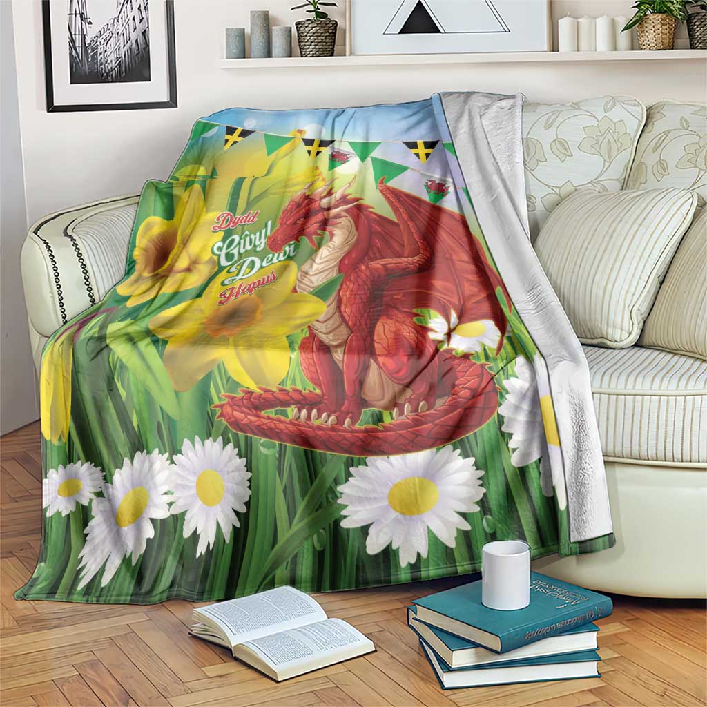 Wales Saint David's Day Blanket Dydd Gwyl Dewi Hapus Dragon Daffodil - Wonder Print Shop