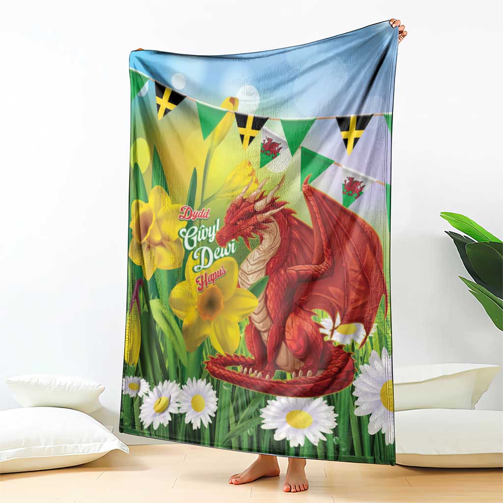 Wales Saint David's Day Blanket Dydd Gwyl Dewi Hapus Dragon Daffodil - Wonder Print Shop