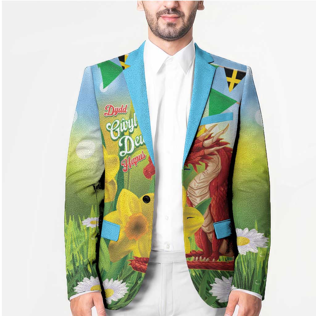 Wales Saint David's Day Blazer Dydd Gwyl Dewi Hapus Dragon Daffodil - Wonder Print Shop
