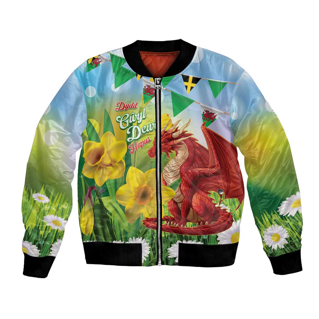 Wales Saint David's Day Bomber Jacket Dydd Gwyl Dewi Hapus Dragon Daffodil - Wonder Print Shop