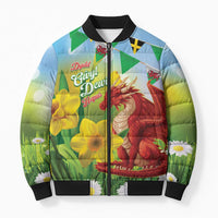 Wales Saint David's Day Bomber Puffer Jacket Dydd Gwyl Dewi Hapus Dragon Daffodil - Wonder Print Shop