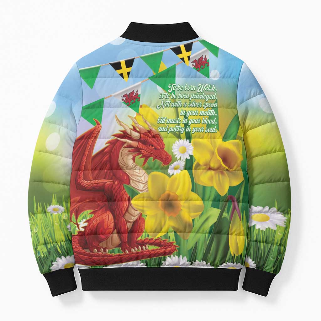 Wales Saint David's Day Bomber Puffer Jacket Dydd Gwyl Dewi Hapus Dragon Daffodil - Wonder Print Shop