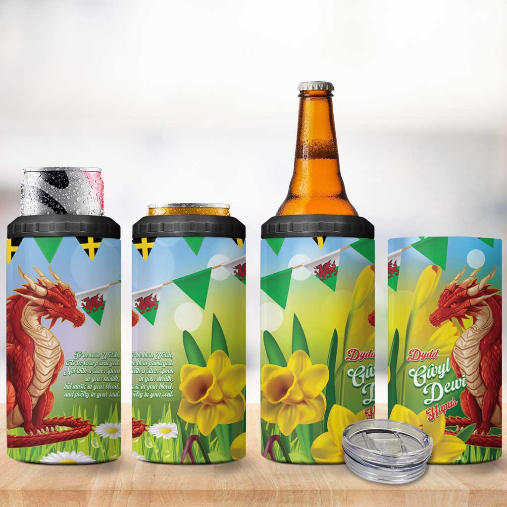 Wales Saint David's Day 4 in 1 Can Cooler Tumbler Dydd Gwyl Dewi Hapus Dragon Daffodil - Wonder Print Shop