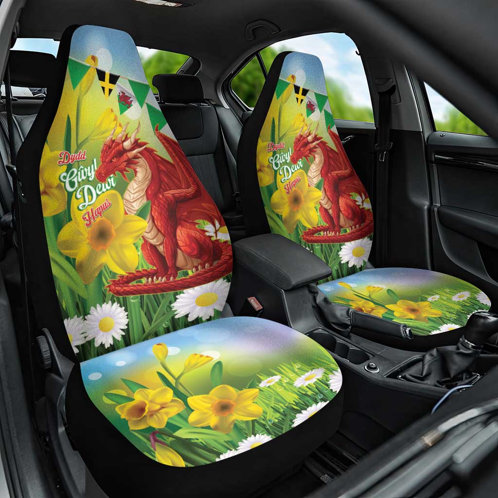 Wales Saint David's Day Car Seat Cover Dydd Gwyl Dewi Hapus Dragon Daffodil - Wonder Print Shop