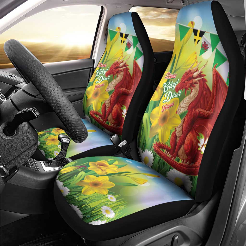 Wales Saint David's Day Car Seat Cover Dydd Gwyl Dewi Hapus Dragon Daffodil - Wonder Print Shop