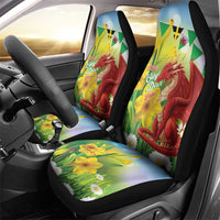 Wales Saint David's Day Car Seat Cover Dydd Gwyl Dewi Hapus Dragon Daffodil - Wonder Print Shop
