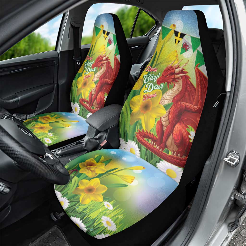 Wales Saint David's Day Car Seat Cover Dydd Gwyl Dewi Hapus Dragon Daffodil - Wonder Print Shop